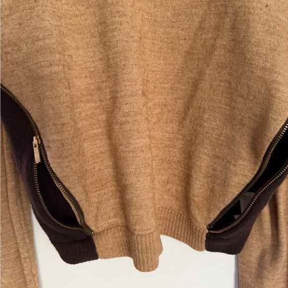 Anne Klein Tan and Brown Crew Neck Sweater side unique zippers - Picture 3 of 4